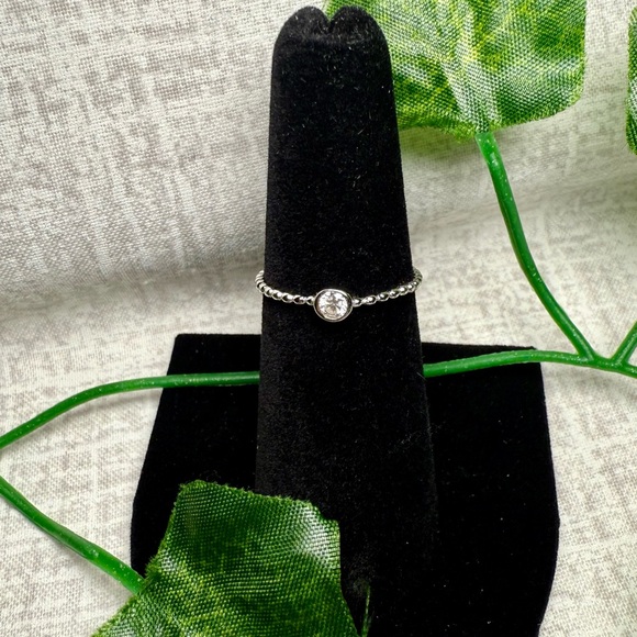 NWT Sterling Silver & Bezel Set Moissanite Solitaire Stackable Ring, Size 6 - Picture 2 of 5